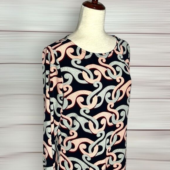 Brooks Brothers Stretch Tunic Top Blouse Abstract Print Black Peach Gray M - Picture 3 of 10